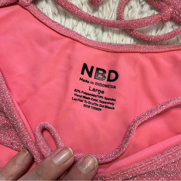 NBD Rachelle Lurex Cut Out One Piece in Pink Glitter - Picture 9 of 9